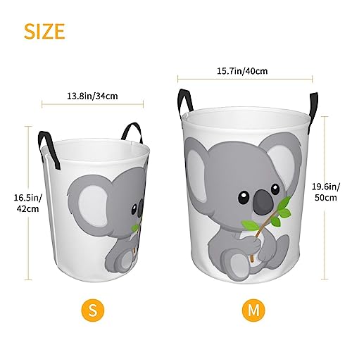 Green Leaf Koala Laundry Basket Protable Circular Laundry Hamper Storage Bin Organizer With Handles For Bathroom,Bedroom Clothes