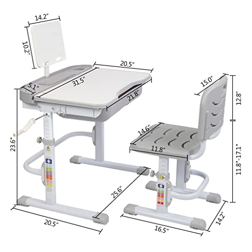 DCOT Desk and Chair Set Height Adjustable Student Study Table Books and Reading Shelves for School Boys and Girls (Color : E, Size : As Shown)