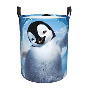 Cute Penguins Baby Taking Pictures Laundry Basket Protable Circular Laundry Hamper Storage Bin Organizer With Handles For Bathroom,Bedroom Clothes