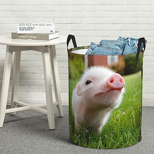 Naughty Pig Baby Laundry Basket Protable Circular Laundry Hamper Storage Bin Organizer With Handles For Bathroom,Bedroom Clothes