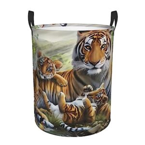 jungle tigers cub laundry basket protable circular laundry hamper storage bin organizer with handles for bathroom,bedroom clothes