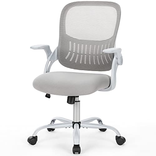 Ergonomic Office Chair, Home Office Desk Chairs with Wheels, Computer Chair with Flip-up Arms, Mid-Back Task Rolling Chair with Lumbar Support, Comfy Mesh Swivel Executive Chair