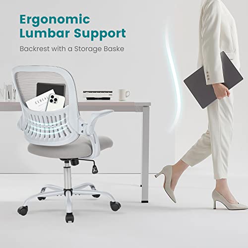 Ergonomic Office Chair, Home Office Desk Chairs with Wheels, Computer Chair with Flip-up Arms, Mid-Back Task Rolling Chair with Lumbar Support, Comfy Mesh Swivel Executive Chair