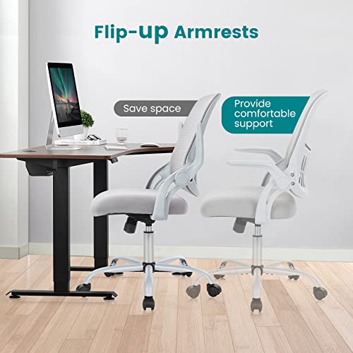 Ergonomic Office Chair, Home Office Desk Chairs with Wheels, Computer Chair with Flip-up Arms, Mid-Back Task Rolling Chair with Lumbar Support, Comfy Mesh Swivel Executive Chair