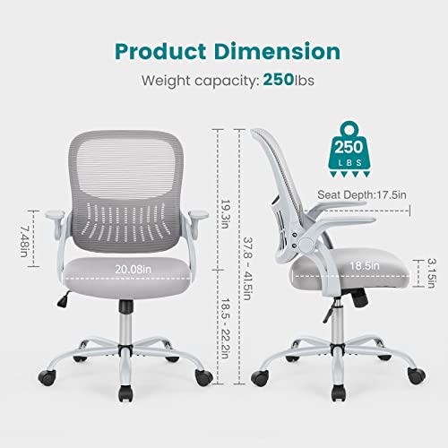 Ergonomic Office Chair, Home Office Desk Chairs with Wheels, Computer Chair with Flip-up Arms, Mid-Back Task Rolling Chair with Lumbar Support, Comfy Mesh Swivel Executive Chair