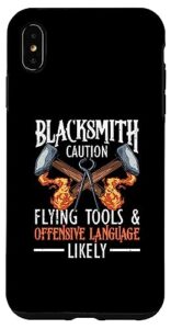 iphone xs max forging blacksmithing forge blacksmith caution flying tools case