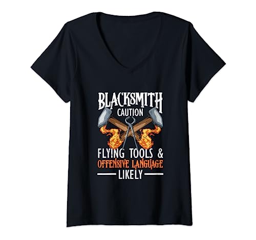 Forging Blacksmithing Forge Blacksmith Caution Flying Tools V-Neck T-Shirt