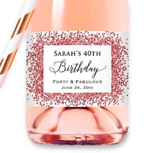 birthday - custom pink rose gold glitter (not real foil) mini champagne bottle label, personalized waterproof mini wine bottle sticker for birthday celebration party