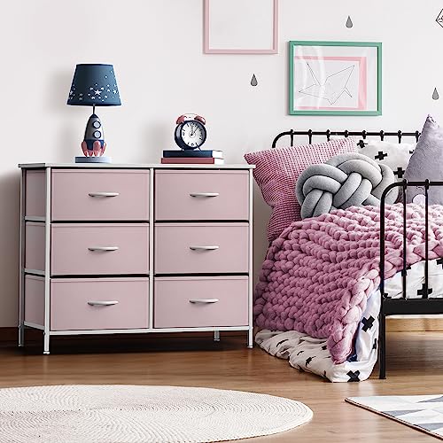 Sorbus Kids Dresser with 6 Drawers and 2 Drawer Nightstand Bundle - Matching Furniture Set - Storage Unit Organizer Chests for Clothing - Bedroom, Kids Rooms, Nursery, & Closet (Pink)