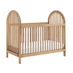 oxford baby everlee modern high arch 3-in-1 convertible island crib with round spindles, honey wood