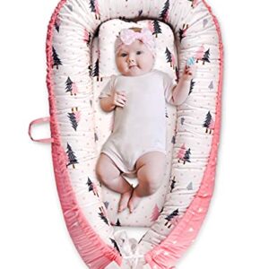 GIEFRNE Baby Lounger Baby Nest Co-Sleeping for Baby 0-12M, Soft Breathable Cotton Adjustable Newborn Bassinet Mattress Portable Infant Floor Seat Baby Registry Search (Pink)