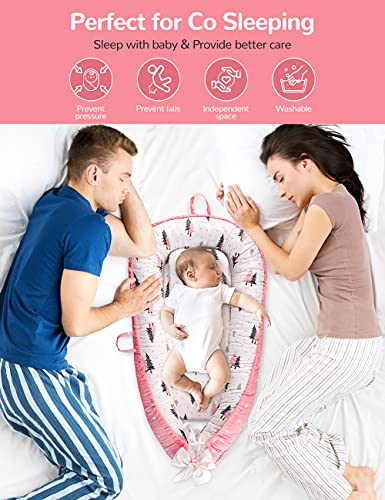 GIEFRNE Baby Lounger Baby Nest Co-Sleeping for Baby 0-12M, Soft Breathable Cotton Adjustable Newborn Bassinet Mattress Portable Infant Floor Seat Baby Registry Search (Pink)