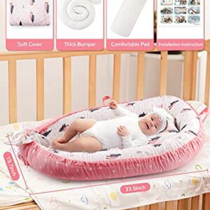 GIEFRNE Baby Lounger Baby Nest Co-Sleeping for Baby 0-12M, Soft Breathable Cotton Adjustable Newborn Bassinet Mattress Portable Infant Floor Seat Baby Registry Search (Pink)