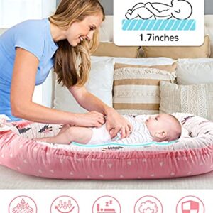 GIEFRNE Baby Lounger Baby Nest Co-Sleeping for Baby 0-12M, Soft Breathable Cotton Adjustable Newborn Bassinet Mattress Portable Infant Floor Seat Baby Registry Search (Pink)