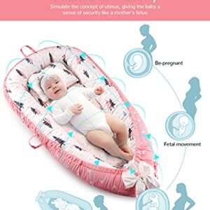 GIEFRNE Baby Lounger Baby Nest Co-Sleeping for Baby 0-12M, Soft Breathable Cotton Adjustable Newborn Bassinet Mattress Portable Infant Floor Seat Baby Registry Search (Pink)