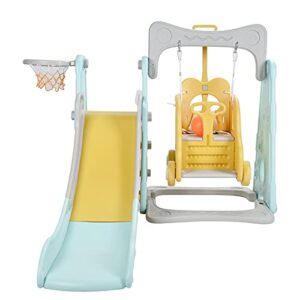 Kids Slide and Swing Set, Toddler Climber Slide Playset Baby Swing Playground with Basketball Hoop for Indoor Outdoor Backyard (Type 1)