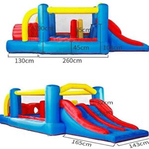 Inflatable Castle and Slide,Outdoor Large Children Trampoline Square Two-Track Slide Park Naughty Castle Toys Square Playground Colors