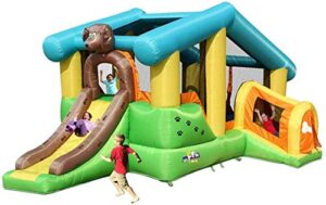 inflatable castle and slide, blue dog house children slide outdoor small playground home square trampoline children play fence colors 532 347 262cm