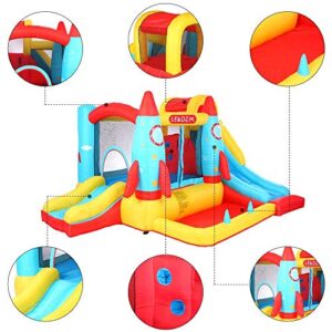 for Kids Rocket Inflatable Castle Activity Air Bounce Room, Parachute Castle with Slide 420D Oxford Cloth 840D Oxford Cloth Jump Surface, Outdoor Family Playground