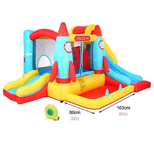 for Kids Rocket Inflatable Castle Activity Air Bounce Room, Parachute Castle with Slide 420D Oxford Cloth 840D Oxford Cloth Jump Surface, Outdoor Family Playground