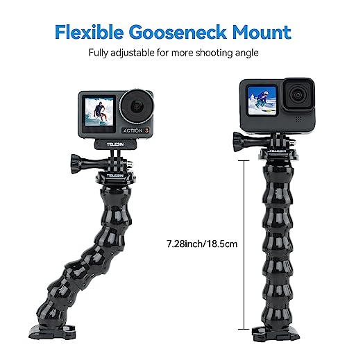 TELESIN Jaws Flex Super Clamp Mount, Gooseneck Desk Table Stroller Gym Video Light Extension Holder Attach for GoPro Max Mini Hero 11 10 9 8 7 6 5, Insta360 X2 X3 GO 2 GO3 DJI Action 3 4 Accessories