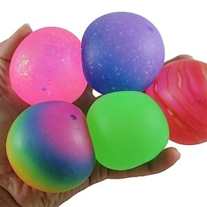 Set of 5 Sugar Balls - Galaxy/Glitter/Swirl/Rainbow/Solid - Thick Glue/Gel Stretch Ball - Ultra Squishy and Moldable Slow Rise Relaxing Sensory Fidget Stress Toy (Random Colors)