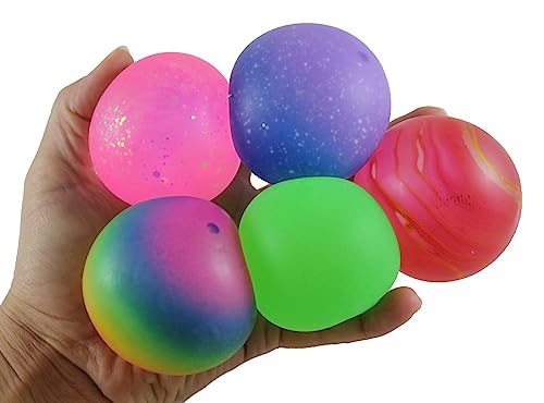 Set of 5 Sugar Balls - Galaxy/Glitter/Swirl/Rainbow/Solid - Thick Glue/Gel Stretch Ball - Ultra Squishy and Moldable Slow Rise Relaxing Sensory Fidget Stress Toy (Random Colors)