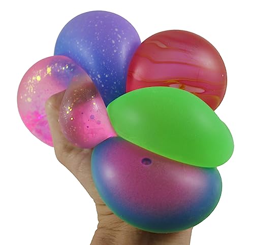 Set of 5 Sugar Balls - Galaxy/Glitter/Swirl/Rainbow/Solid - Thick Glue/Gel Stretch Ball - Ultra Squishy and Moldable Slow Rise Relaxing Sensory Fidget Stress Toy (Random Colors)