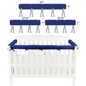 dmzveida crib rail cover for teething kids,ultra soft reversible guardrail cover protector for standard crib, wrapped bed crib rail guard cover edge protector for toddler bed rails (navy blue)