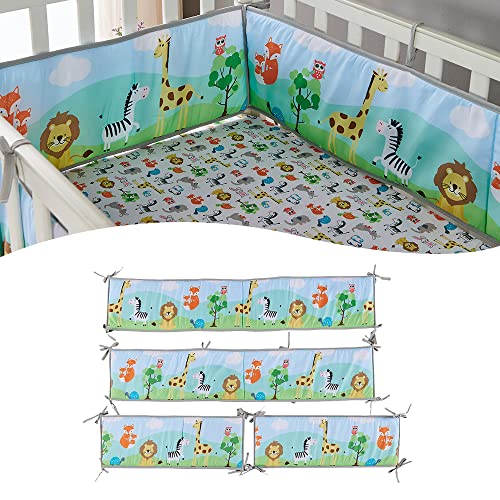 4Pcs Crib Bumpers Padded Crib Liner for Baby Boys Girls, Breathable Baby Crib Bumper Pads for Sides Mesh Crib Liners, Soft Cotton Crib Protector Bumper Thick Bumper Pads for Baby Toddler Crib Covers