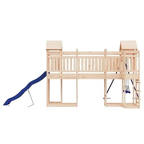 GOLINPEILO Outdoor Playset Solid Wood Pine,Garden Play Set with 1 Play Towers with Bridge,1 Wave Slide,1 Double Swing Set,Modern Outdoor Backyard Children's Climbing Wood Playground Playset,-4555