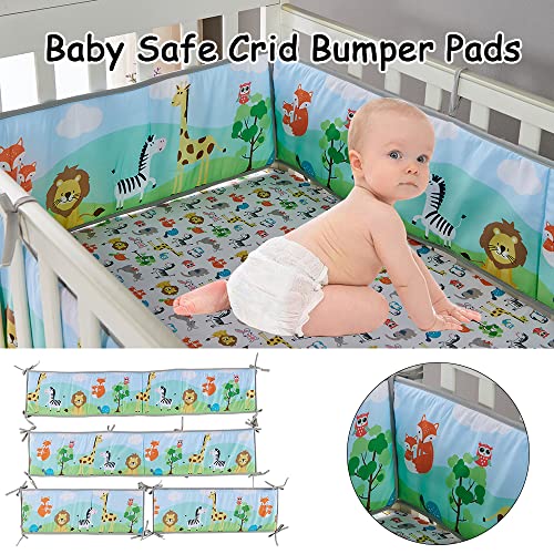 4Pcs Crib Bumpers Padded Crib Liner for Baby Boys Girls, Breathable Baby Crib Bumper Pads for Sides Mesh Crib Liners, Soft Cotton Crib Protector Bumper Thick Bumper Pads for Baby Toddler Crib Covers