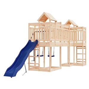 GOLINPEILO Outdoor Playset Solid Wood Pine,Garden Play Set with 1 Play Towers with Bridge,1 Wave Slide,1 Double Swing Set,Modern Outdoor Backyard Children's Climbing Wood Playground Playset,-4555