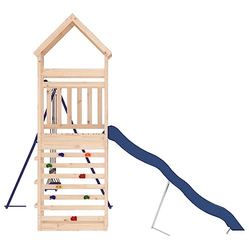 GOLINPEILO Outdoor Playset Solid Wood Pine, Garden Play Set with 1 Play Tower,1 Wave Slide,1 Double Swing Set, Modern Outdoor Backyard Children's Climbing Wood Playground Playset,-4591