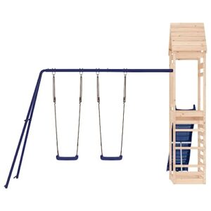 GOLINPEILO Outdoor Playset Solid Wood Pine, Garden Play Set with 1 Play Tower,1 Wave Slide,1 Double Swing Set, Modern Outdoor Backyard Children's Climbing Wood Playground Playset,-4591