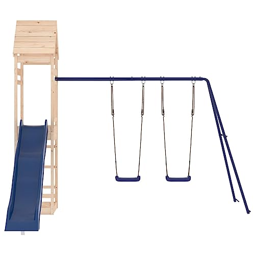 GOLINPEILO Outdoor Playset Solid Wood Pine, Garden Play Set with 1 Play Tower,1 Wave Slide,1 Double Swing Set, Modern Outdoor Backyard Children's Climbing Wood Playground Playset,-4591