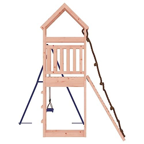 GOLINPEILO Outdoor Playset Solid Wood Douglas, Garden Play Set 1 Play Tower,1 Climbing Wall,1 Single Swing Set, Modern Outdoor Backyard Children's Climbing Wood Playground Playset,-4565