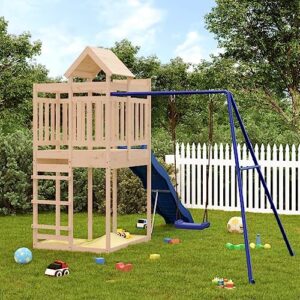 golinpeilo outdoor playset solid wood pine, garden play set with 1 play tower, 1 wave slide, 1 single swing set, modern outdoor backyard children's climbing wood playground playset,-4549