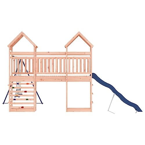 GOLINPEILO Outdoor Playset Solid Wood Douglas,Garden Play Set with 1 Play Towers with Bridge,1 Wave Slide,1 Double Swing Set,Modern Outdoor Backyard Children's Climbing Wood Playground Playset,-4595