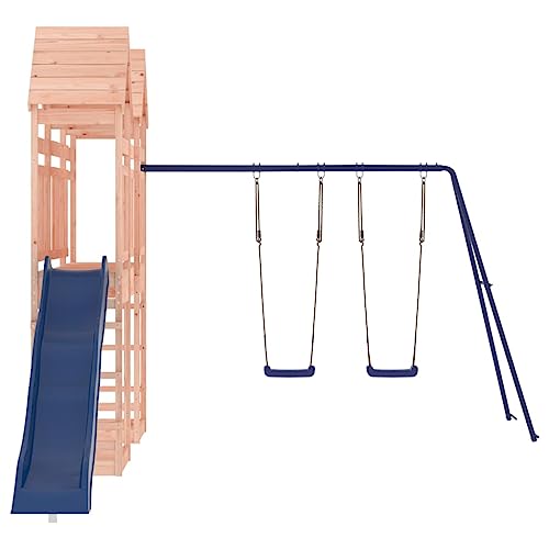 GOLINPEILO Outdoor Playset Solid Wood Douglas,Garden Play Set with 1 Play Towers with Bridge,1 Wave Slide,1 Double Swing Set,Modern Outdoor Backyard Children's Climbing Wood Playground Playset,-4595