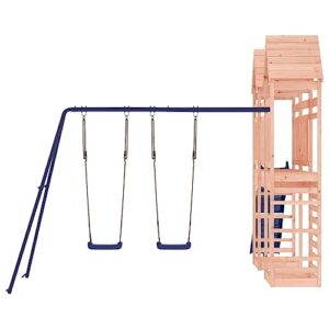 GOLINPEILO Outdoor Playset Solid Wood Douglas,Garden Play Set with 1 Play Towers with Bridge,1 Wave Slide,1 Double Swing Set,Modern Outdoor Backyard Children's Climbing Wood Playground Playset,-4595