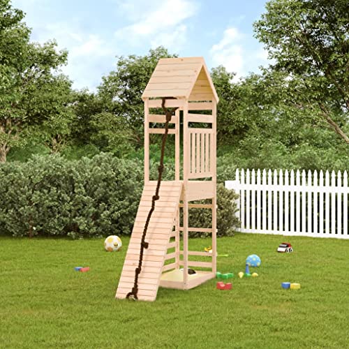 GOLINPEILO Playhouse with Climbing Wall Solid Wood Pine, Garden Play Set with 1 Play Tower and 1 Climbing Wall, Modern Outdoor Backyard Children's Climbing Wood Playground Playset,-4579