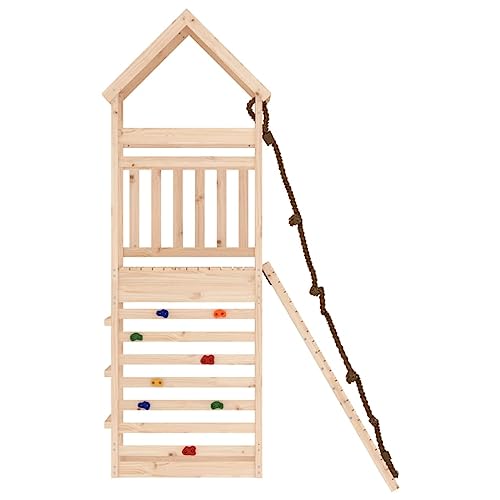 GOLINPEILO Playhouse with Climbing Wall Solid Wood Pine, Garden Play Set with 1 Play Tower and 1 Climbing Wall, Modern Outdoor Backyard Children's Climbing Wood Playground Playset,-4579