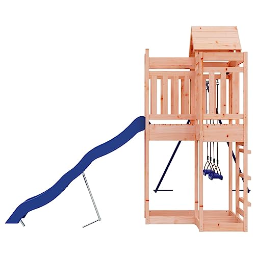 Loibinfen Outdoor Playset Solid Wood Douglas, Garden Play Set with 1 Play Tower, 1 Wave Slide, 1 Double Swing Set, Modern Outdoor Backyard Children's Climbing Wood Playground Playset,-4553