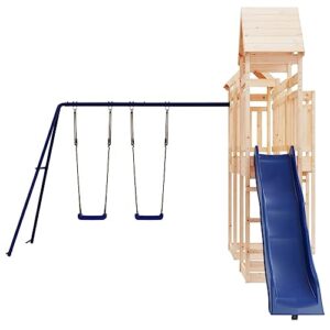 Loibinfen Outdoor Playset Solid Wood Pine,Garden Play Set with 1 Play Towers with Bridge,1 Wave Slide,1 Double Swing Set,Modern Outdoor Backyard Children's Climbing Wood Playground Playset,-4558