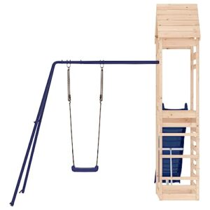 Loibinfen Outdoor Playset Solid Wood Pine, Garden Play Set with 1 Play Tower,1 Wave Slide,1 Single Swing Set, Modern Outdoor Backyard Children's Climbing Wood Playground Playset,-4588