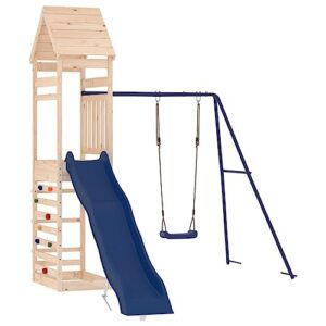 Loibinfen Outdoor Playset Solid Wood Pine, Garden Play Set with 1 Play Tower,1 Wave Slide,1 Single Swing Set, Modern Outdoor Backyard Children's Climbing Wood Playground Playset,-4588