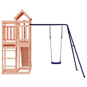 Loibinfen Outdoor Playset Solid Wood Douglas, Garden Play Set with 1 Play Tower, 1 Climbing Wall, 1 Single Swing Set, Modern Outdoor Backyard Children's Climbing Wood Playground Playset,-4544