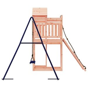 Loibinfen Outdoor Playset Solid Wood Douglas, Garden Play Set with 1 Play Tower, 1 Climbing Wall, 1 Single Swing Set, Modern Outdoor Backyard Children's Climbing Wood Playground Playset,-4544