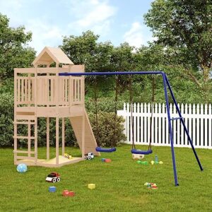 loibinfen outdoor playset solid wood pine, garden play set with 1 play tower, 1 climbing wall, 1 double swing set, modern outdoor backyard children's climbing wood playground playset,-4546
